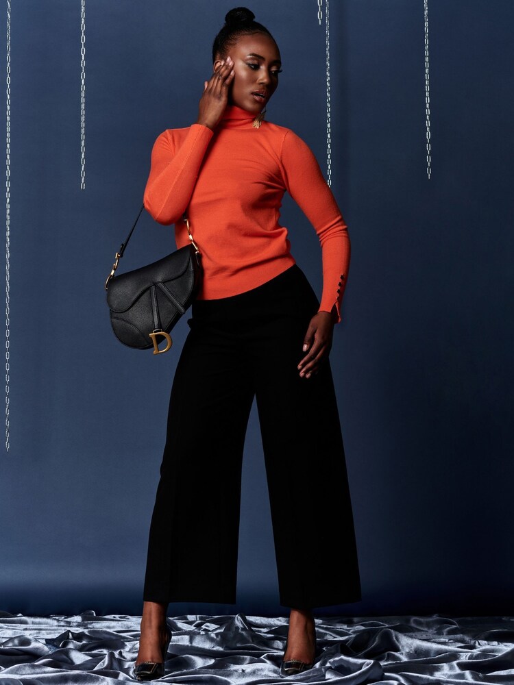 Jolie Moi Orange Turtleneck Fine Knit Fitted Jumper - Image 2 of 5