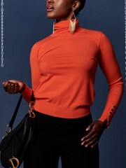 Jolie Moi Orange Turtleneck Fine Knit Fitted Jumper - Image 3 of 5