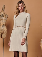 Jolie Moi Brown Long Sleeve Fit & Flare Knit Dress - Image 1 of 4