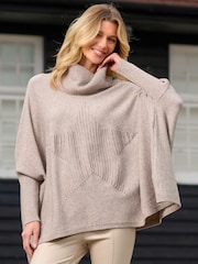 Natur - Jolie Moi Gestrickter Rollkragenpullover mit Stern vorne - Bild 1 von 5