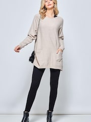Jolie Moi Grey Front Pocket Loose Fit Knit Jumper - Image 3 of 5