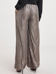 JD Williams Brown Linear Stretch Sequin Wide Leg Trousers - Image 2 of 4