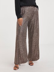 JD Williams Brown Linear Stretch Sequin Wide Leg Trousers - Image 3 of 4