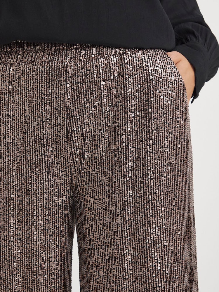 JD Williams Brown Linear Stretch Sequin Wide Leg Trousers - Image 4 of 4