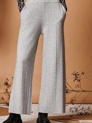 Jolie Moi Grey Vertical Line Knit Flared Trousers - Image 1 of 4