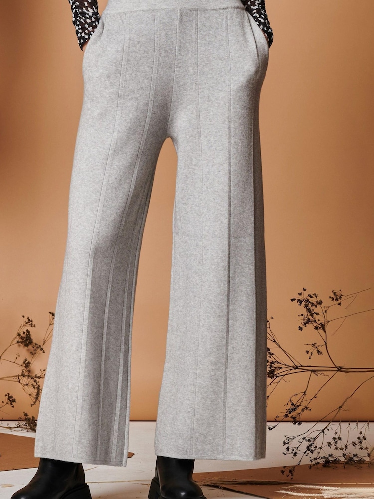 Jolie Moi Grey Vertical Line Knit Flared Trousers - Image 1 of 4