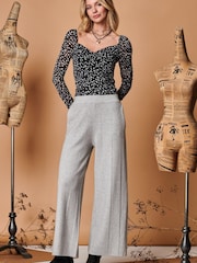 Jolie Moi Grey Vertical Line Knit Flared Trousers - Image 3 of 4