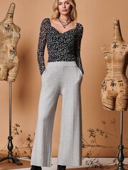 Jolie Moi Grey Vertical Line Knit Flared Trousers - Image 4 of 4