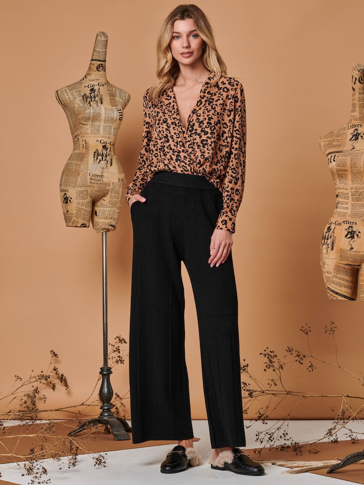 Pantalon évasé en maille Jolie Moi ligne verticale - Image 3 of 5