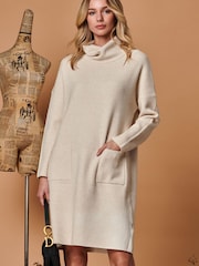 Jolie Moi Natural Knitted Turtleneck Longline Jumper - Image 1 of 4