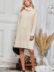 Jolie Moi Natural Knitted Turtleneck Longline Jumper - Image 3 of 4