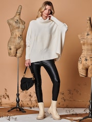 Jolie Moi Cream Star Front Roll Neck Knit Jumper - Image 1 of 4