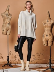 Jolie Moi Cream Star Front Roll Neck Knit Jumper - Image 2 of 4