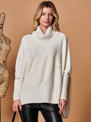 Jolie Moi Cream Star Front Roll Neck Knit Jumper - Image 3 of 4