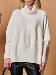 Jolie Moi Cream Star Front Roll Neck Knit Jumper - Image 4 of 4