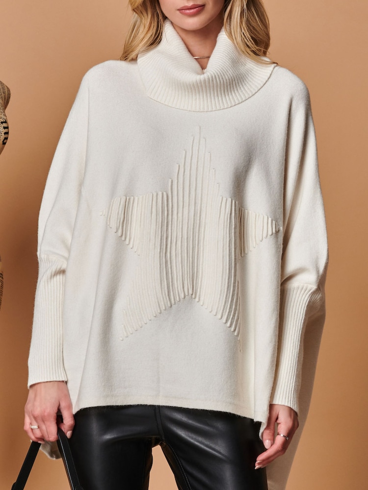 Jolie Moi Cream Star Front Roll Neck Knit Jumper - Image 4 of 4