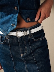 White Leather Skinny Western Belt - Image 1 of 3