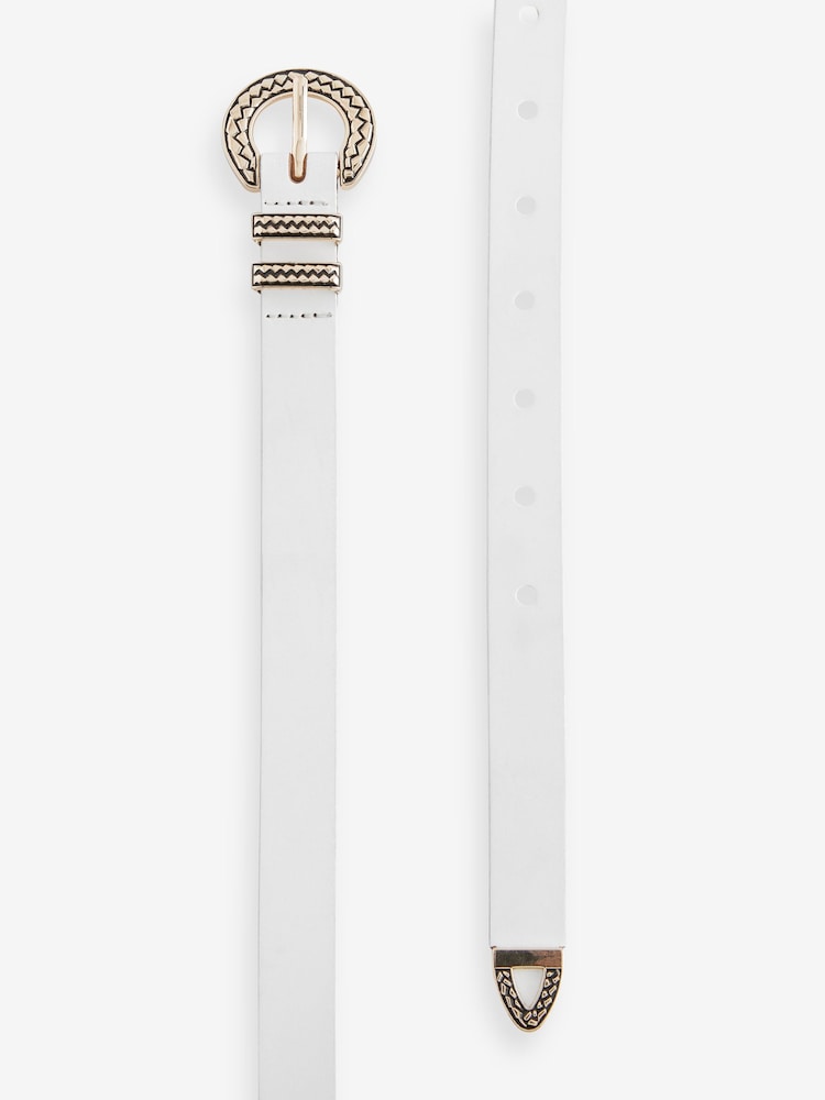 White Leather Skinny Western Belt - Image 3 of 3