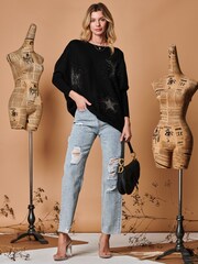 Jolie Moi Black Rhinestone Sparkle Star Knit Jumper - Image 3 of 4