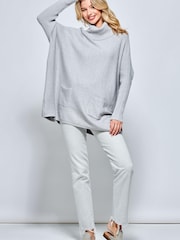 Jolie Moi Grey Roll Neck Pocket Front Knit Jumper - Image 3 of 4