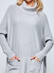 Jolie Moi Grey Roll Neck Pocket Front Knit Jumper - Image 4 of 4