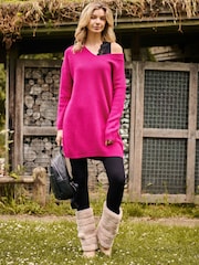 Jolie Moi Pink V-Neck Ribbed Knit Tunic Jumper - Image 1 of 5