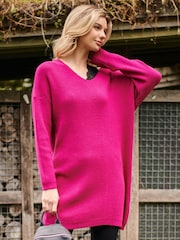 Jolie Moi Pink V-Neck Ribbed Knit Tunic Jumper - Image 2 of 5