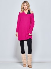 Jolie Moi Pink V-Neck Ribbed Knit Tunic Jumper - Image 3 of 5