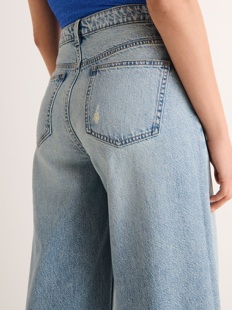 Mid Blue Print 100% Cotton Wide Leg Jeans - Image 5 of 7