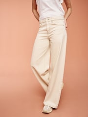 Cream 100% Cotton Wide Leg Jeans - Image 2 of 5