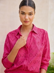 Lipsy Pink Broderie Long Sleeve Summer Beach Shirt - Image 2 of 4