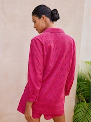 Lipsy Pink Broderie Long Sleeve Summer Beach Shirt - Image 3 of 4