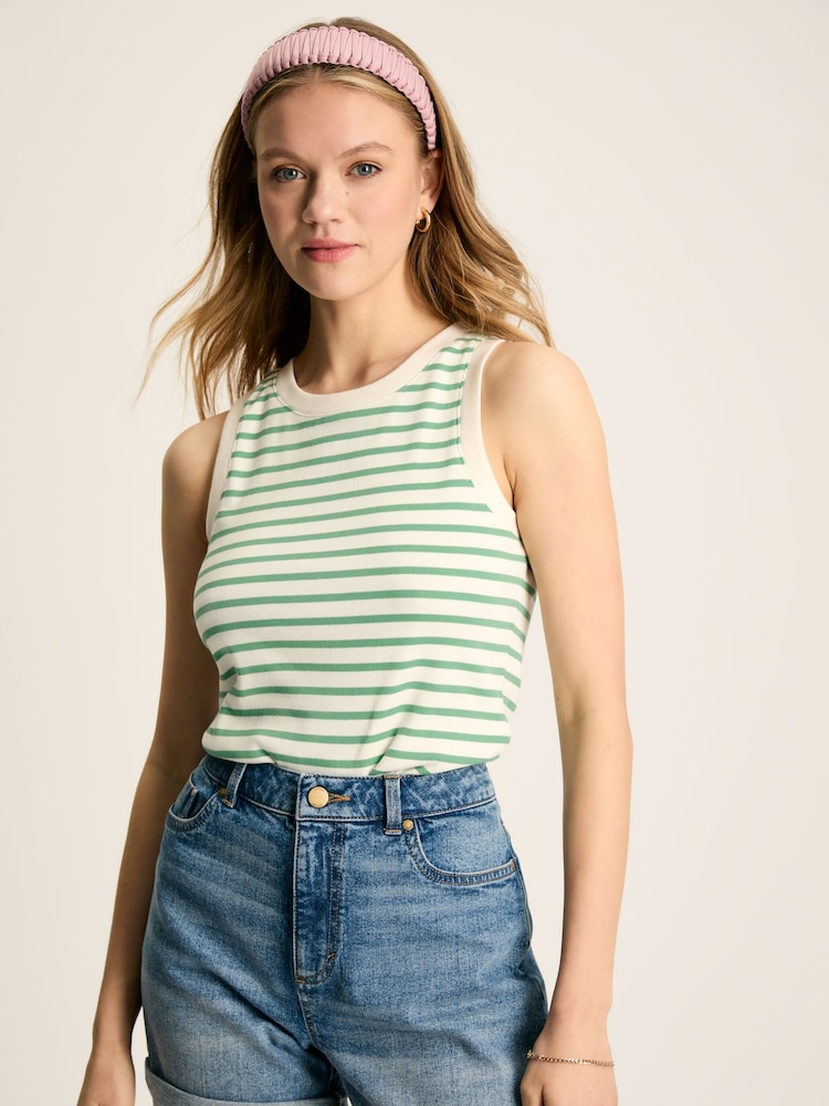 Joules Harbour Cream & Green Striped Jersey Vest - Image 1 of 5 Joules Harbour Cream & Green Striped Jersey Vest - Image 1 of 5
