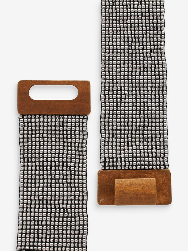 Brown/White Wide Beaded Elasticated Belt - Image 5 of 5 Brown/White Wide Beaded Elasticated Belt - Image 5 of 5
