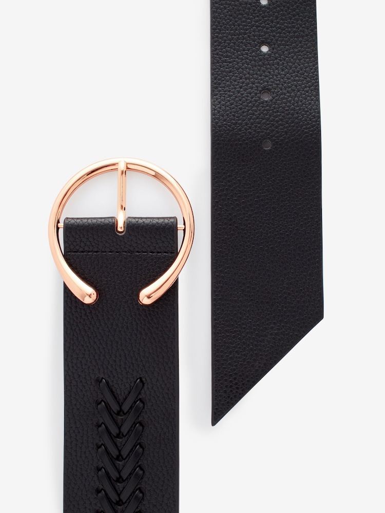 Black Plait Detail Wide Belt - Image 2 of 2