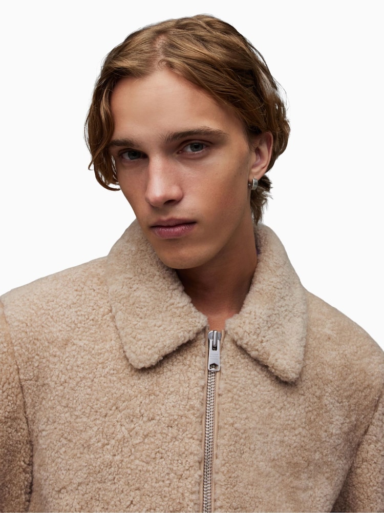 AllSaints Natural Charlie Shearling Jacket - Image 8 of 9
