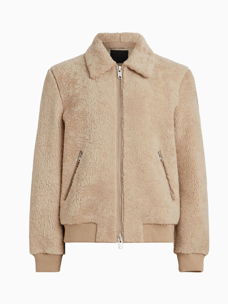 AllSaints Natural Charlie Shearling Jacket - Image 9 of 9