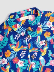 JoJo Maman Bébé Navy Blue Tropical Bird Printed Short Sleeve Shirt - Image 3 of 4