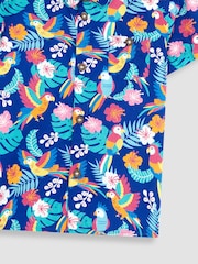 JoJo Maman Bébé Navy Blue Tropical Bird Printed Short Sleeve Shirt - Image 4 of 4