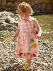 JoJo Maman Bébé Orange Pineapple Appliqué Gingham Summer Dress - Image 1 of 5