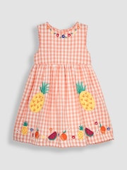 JoJo Maman Bébé Orange Pineapple Appliqué Gingham Summer Dress - Image 3 of 5