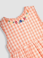 JoJo Maman Bébé Orange Pineapple Appliqué Gingham Summer Dress - Image 4 of 5