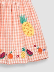 JoJo Maman Bébé Orange Pineapple Appliqué Gingham Summer Dress - Image 5 of 5