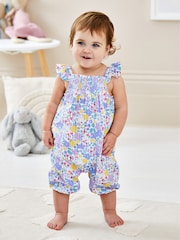 JoJo Maman Bébé Lilac Purple Duck Floral Sunsuit - Image 1 of 4