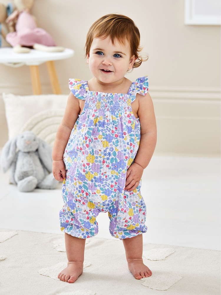 JoJo Maman Bébé Lilac Purple Duck Floral Sunsuit - Image 1 of 4
