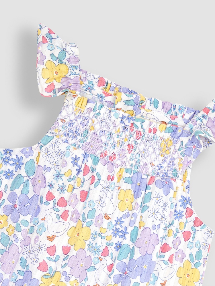 JoJo Maman Bébé Lilac Purple Duck Floral Sunsuit - Image 4 of 4