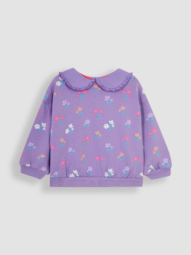JoJo Maman Bébé Lilac Pretty Floral Sweatshirt With Collar - Image 1 of 3