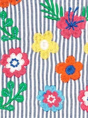 JoJo Maman Bébé Navy White Stripe Floral Appliqué Pretty Summer Dress - Image 4 of 5