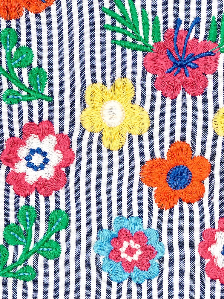 JoJo Maman Bébé Navy White Stripe Floral Appliqué Pretty Summer Dress - Image 5 of 5