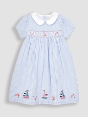 JoJo Maman Bébé Blue Sailboat Embroidered Smocked Dress - Image 3 of 5